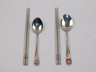 Peking Opera Art Stainless 2 Spoons   2 Sets Of Chopsticks Iob Unused R-6172
