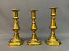 5 Antique 19th Century Polished Brass Push Up 6 3 4  Candlesticks Mixed Lot  b 