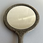 Heavy Vintage Antique Silver Plated Ornate Vanity Hand-held Mirror 9 5x 5 25 