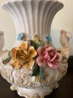 Italian Capodimonte Pottery Urn Double Handle Vase Urn W lid Roses Italy Vintage