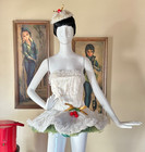 Vtg 50s Frosted Cherry Cupcake Ballet Tutu   Hat Burlesque Costume Dance Set Xs