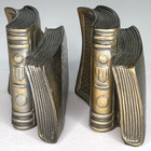 Vtg Pair Brass Bookends Books Patina Colonial Virginia Usa Metal Heavy Cast