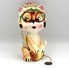 Vintage Arnart Japan Ceramic Kitty Cat Pin Sewing Kit Measuring Tape Pin Cushion