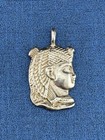 Egyption Pharaoh Vtg Pendant Profile Unmarked 900 Silver Midcentury 1 Inch