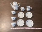 Vintage German Porcelain Childs Toy Tea Set Blue Flowers Miniature Doll Service