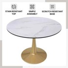 40 In  Round Modern Mdf Table With Gold Steel Pedestal Base  Natural Wood Finish