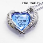 Blue Crystal Heart Urn Pendant Ashes Cremation Jewelry Memorial Keepsake