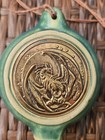 John Coiner Pottery Ocarina W  Dragon Medallion Green Whistle Pendant Necklace