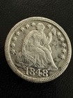 1848 Large Date Seated Liberty Half Dime F vf