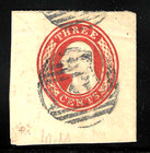 Paid Cancel Untyped 3 Cent Washington Postal Stationary 1850 s-60 s Us 92b33