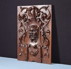 15  Tall Antique French Solid Walnut Wood Panel With Highly Carved Devil face