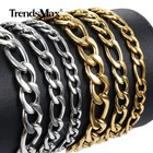 3 5 7 9mm Silver gold Plated Stainless Steel Figaro Link Chain Bracelet 7-10 In