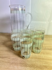 Vintage Alpine Safedge Glassware Set     6 Tumblers   Pitcher     Gold Rim Frosted