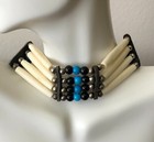 Native American Indian Style Buffalo Bone Choker Necklace Beaded Stone Blackblue