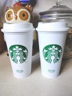 2 Starbucks Reusable Grande 16 Oz Plastic Coffee Tea Hot Cup Mug Tumbler W  Lid