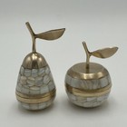 Vintage   Trinket Box   Brass   White Mother Of Pearl   Pear And Apple   India
