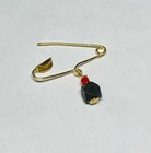 14k Yellow Gold Baby Safety Pin With Genuine 4mm Azabache Jet   Coral Charm