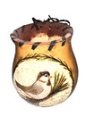 Hand Carved  Painted Gourd Leather Trim Chick A Dee  Bird Signed