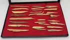 Assorted Native American Bone Tools Artifacts In Glass Covered Case Since 1960 s
