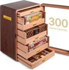 Cedar Wood Humidor With Digital Hygrometer  Drawers  300 Cigars Capacity