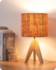 Small Table Lamp  Wooden Tripod Nightstand Lamp With Bark Linen Shade  Cottage