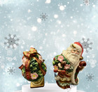 Santa Claus 1997 Fitz   Floyd Christmas Wreath Green Salt   Pepper Shaker Set