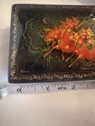 Vintage Palekh Russian Lacquer Box Troika Horses Hand-painted Gold Scrolls  5x2   