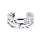 Sterling Silver Rhodium Plated Triple Line Open Motif Cz Toe Ring
