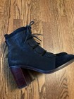 Ed Ellen Victorian Black Suede Leather Ankle Lace Up Prairie Tie Boots 8 Cottage