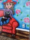 Krista s Kitsch Cat Art  Woman On Red Couch With Black Cats Painting Print
