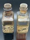 Pair Antique Apothecary Glass Bottle Set W Pharmacy Labels Quack Medicine