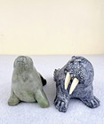 Carved Stone Seal Figurine And Resin Walrus Figurine Cute Marine Mammals 5 