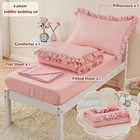 4 Piece Textured Seersucker Toddler Bedding Set Girls Crib Sheets Set Pink Ru   