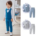 Baby Boys Set Toddler Bow Tie Dress Shirt Suit Vest Long Pants Gentleman Outfits