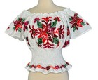 Mexican Embroidered Peasant Blouse Floral Ethnic Authentic White Smocked Top S m