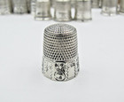 Size-9 Simons Bros  Sterling Silver Thimble Panel Etched Vintage Antique 19thc 