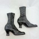 Rare Antique Ladies Victorian High Button Boots Black Kidskin Leather C  1890s