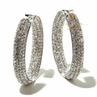 Solid 14k White Gold Moissanite Inside Out Hoop Earrings Round Cut 3 Carat Vvs1
