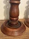 Pair Antique Vtg English Oak Open Barley Twist Candlesticks Candle Holders  24 