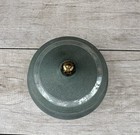 Vintage Light Blue Metal Vanity Powder Box Musical Wind Up Lidded Footed 