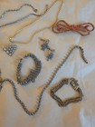 Vtg - 16 Piece Costume Jewelry  Rhinestone Necklace Brooch Shoe Clips And More