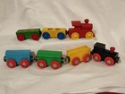 Vtg Mixed Lot Wooden Toy Train Engines Cars Brio Compatible Thomas Railway 7 Pcs