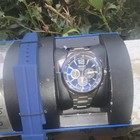 Seiko Chronograph Solar Quartz Men s Sport Wristwatch Blue Dial Stainless Steel