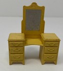 Vintage Lot Of 2 Marx Dollhouse Miniature Furniture Mustard Yellow Bed Vanity