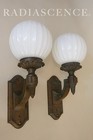 Pair Xl Neo Classic Empire S a Solid Bronze Glass Globes Wall Sconce Lamps 1900s