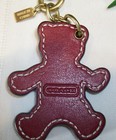 Coach Embossed Signature Leather Teddy Bear Handbag Charm Keychain Brown Rare 
