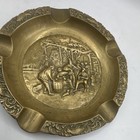 Vintage Heavy Brass Cigar Ashtray Tavern Vineyard Scene Relief Made In Italy 8 