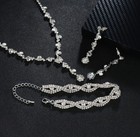 Elegant Crystal Bridal Jewelry Set  Necklace  Earrings  And Bracelet Silver