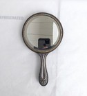 Antique 1908 Art Nouveau Hand Mirror Maiden Repousse Silver Plate 9 5  Beveled