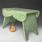 Primitive Antique Folk Art Green-painted Cricket Foot Bench  Country Step Stool